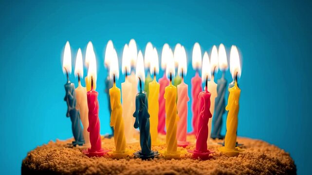 Celebratory Birthday Cake with Colorful Candles in Slow Motion