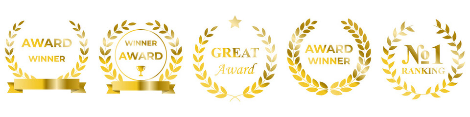 Premium golden badge and label design set with luxury metallic frames, elegant decorative borders, and refined emblem styles perfect for brand identity, premium promotions, and exclusive product packa