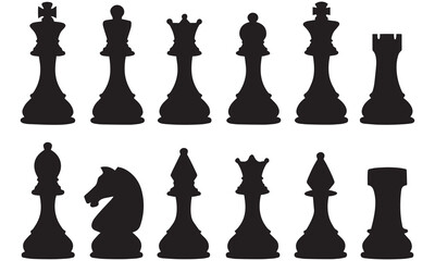 Chess Pieces Silhouette Set – Minimal Black Vector Icons . © Rizvi