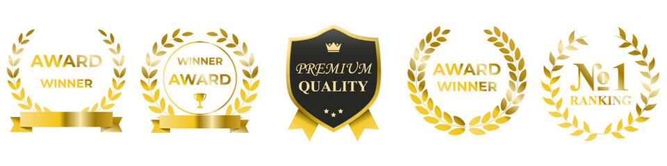 Luxury gold and silver vector badge collection showcasing refined premium labels, elegant ornamental frames, and royal design elements suitable for upscale branding projects and exclusive marketing gr