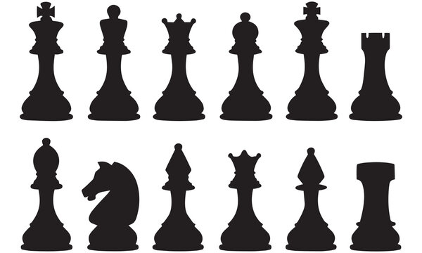 Chess Pieces Silhouette Set &ndash; Minimal Black Vector Icons .