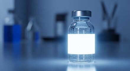 Medication vial with blank label for clinical research development and medical care