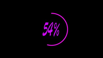 Loading icon animation with pink color on black background,  progress loading bar 0% to 100% percent.