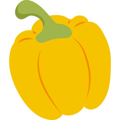 Yellow Bell Pepper Vegetable Isolated on Transparent Background with Green Stem and Smooth Skin