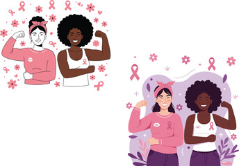 Diverse women united for breast cancer awareness health