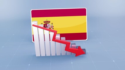 Spain Flag and Bar Chart Graph Showing Decreasing Values a Red Arrow Economic Crisis Concept - Powered by Adobe