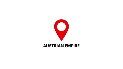 Austrian Empire map location pin animation. Belgium text up down location pin pointer icon white background, Alpha channel GPS location tracking animation. 4K video
