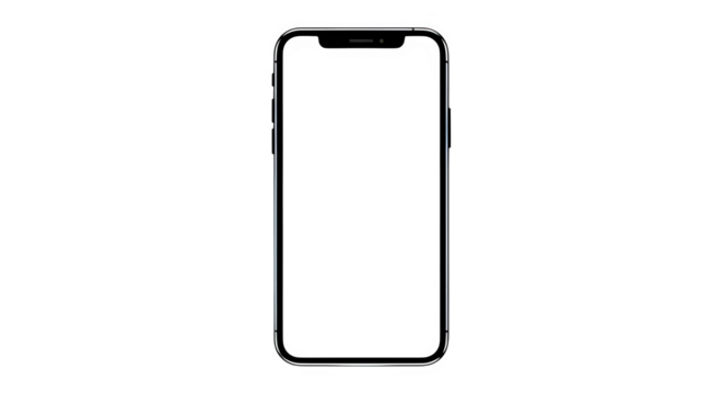 Sleek modern smartphone with a blank screen isolated on transparent background