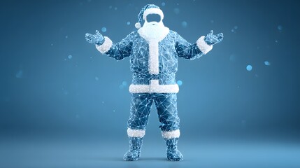 Fototapeta premium Santa Claus silhouette made of neon lines in starry sky 