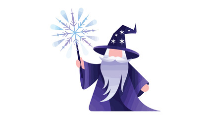 Mystic Maestro: A captivating illustration of a wise wizard, wielding a magic wand with an ethereal snowflake, embodying wisdom and enchantment. 