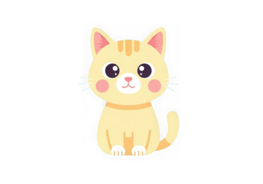 Cute cartoon ginger tabby kitten sitting isolated on transparent background