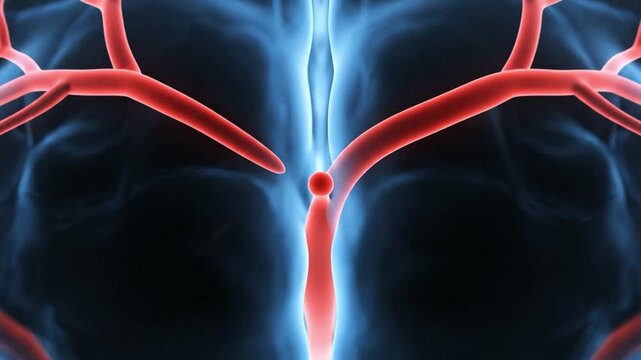 A 3D animation of a hemorrhagic stroke showing an aneurysm rupture in the brain
