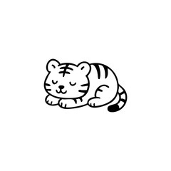 Cute tiger cub naps peacefully, in simplistic black outlines