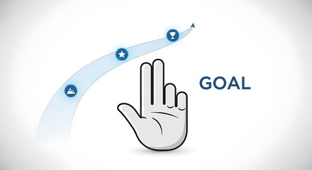 Reaching goals path depicted by hand cursor with steps to success