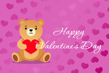 Happy valentines day pink vector banner with hearts flat design