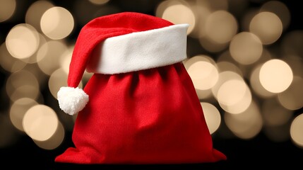 Santa’s bag filled with glowing gifts floating in the air 