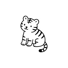 Cute cartoon tiger cub with stripes, sitting upright