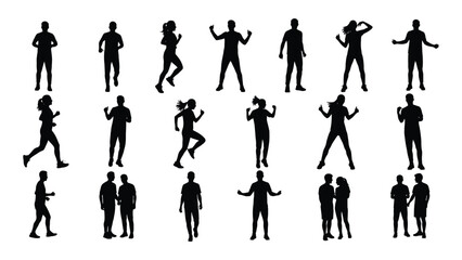 Sport and exercise silhouettes isolated on transparent background, Vector