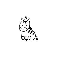 Zebra sitting, wearing small party hat, drawn in outline