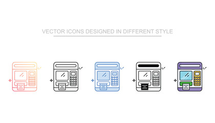 Ticket Machine icon set multiple style collection