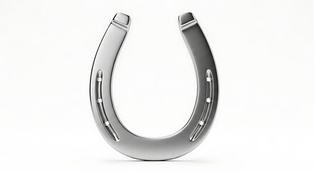 Shiny silver horseshoe on white background bringing luck and good fortune