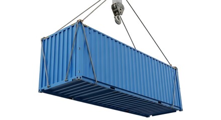 Shipping container hoisted by crane isolated on a white background graphic element
