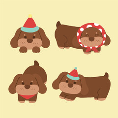  Cartoon Dachshund dog illustration in kawaii style, perfect for children’s designs, stickers, greeting cards, pet themes, and digital artwork. Ideal for cute character collections 