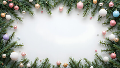 christmas background with fir branches balls and cones