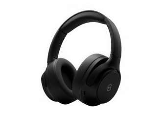 Black over ear headphones isolated on transparent background
