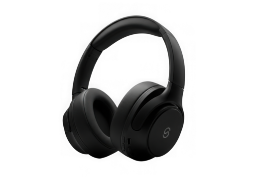 Black over ear headphones isolated on transparent background