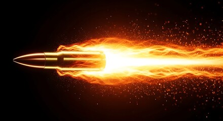 Speeding bullet with fiery trail blazing through the darkness design concept