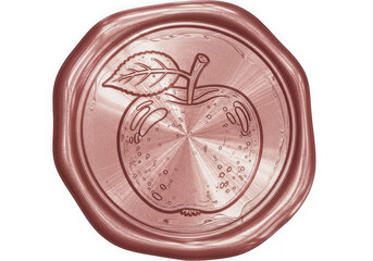 Rose gold wax seal with apple design isolated on transparent background