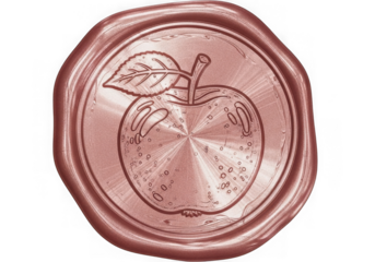 Rose gold wax seal with apple design isolated on transparent background