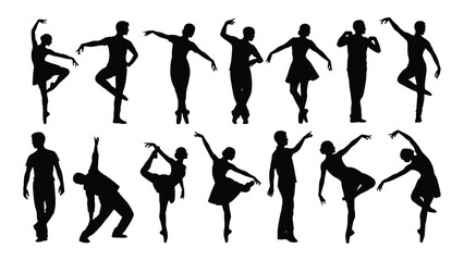 Ballet dancers silhouettes collection isolated on transparent background, Vector
