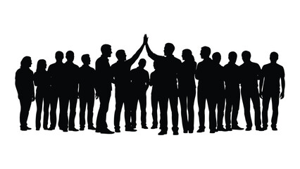 Team high five silhouette isolated on transparent background, Vector