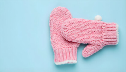 pair of pink woolen gloves on white background