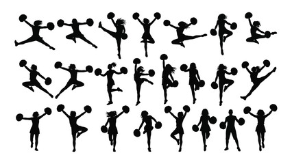 Dynamic cheerleader silhouette collection isolated on transparent background, Vector