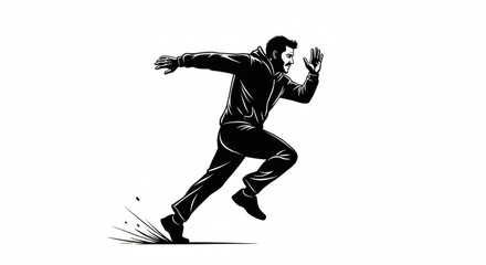 Silhouette of a Man Running on White Background  Concept of Fitness, Motion, and Active Lifestyle