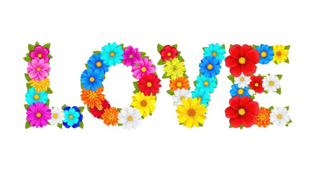 Fototapeta premium Floral Affection: The word LOVE is artfully spelled out with an array of vibrant flowers, each petal a testament to the beauty and diversity of affection. 