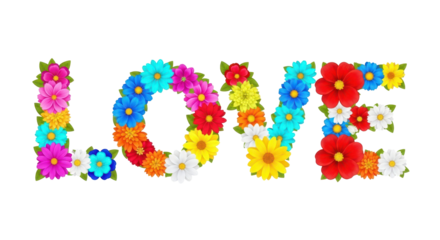 Floral Affection: The word LOVE is artfully spelled out with an array of vibrant flowers, each petal a testament to the beauty and diversity of affection.  
