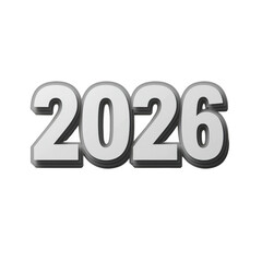 Metallic 3d number 2026 isolated on transparent background