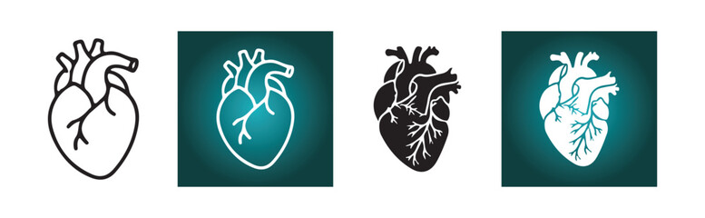 Anatomical Heart Vector Icons.  Medical Symbol Outline and Silhouette Design