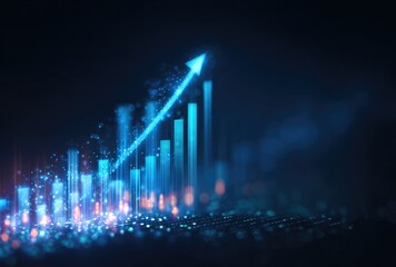 Abstract digital financial growth chart with upward arrow