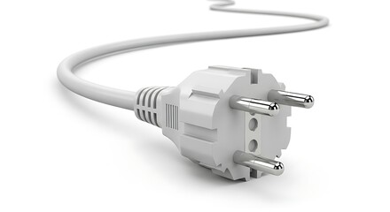 White electrical plug and cable European standard type C on white background