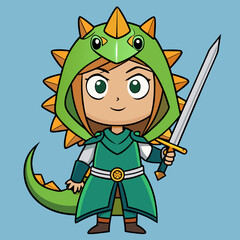 Young Dragon Warrior with Sword Illustration
