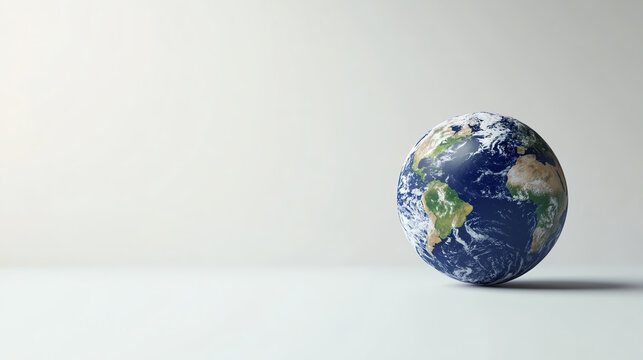 Minimalist globe floating in white space, simple world connection concept