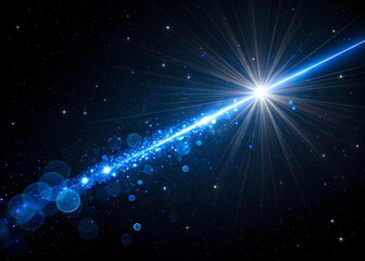 Blue light streak lens flare starburst cosmic beam spark glowing trail night sky abstract radiant energy