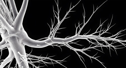 Abstract 3D Rendering of a White Neural Network or Tree Structure on Black Background image photo