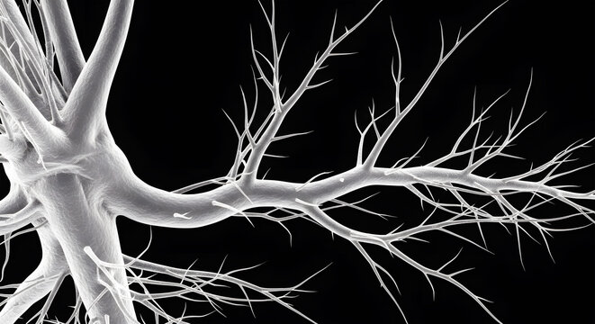 Abstract 3D Rendering of a White Neural Network or Tree Structure on Black Background image photo