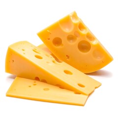 Delicious swiss cheese wedges isolated on white background, ready to be served